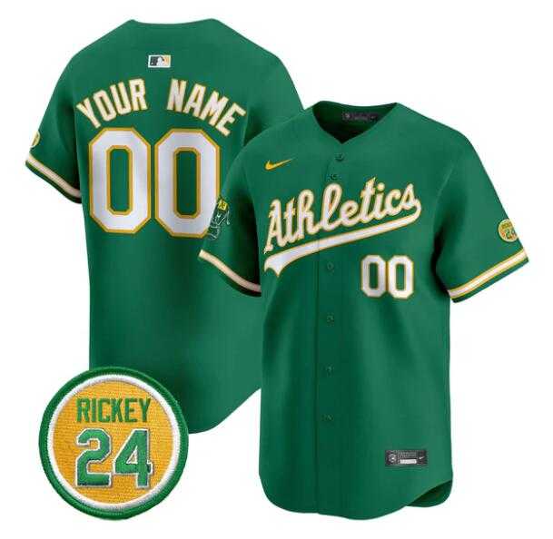 Mens Oakland Athletics Active Player Custom Green Rickey Henderson Patch Vapor Premier Limited Stitched Baseball Jersey